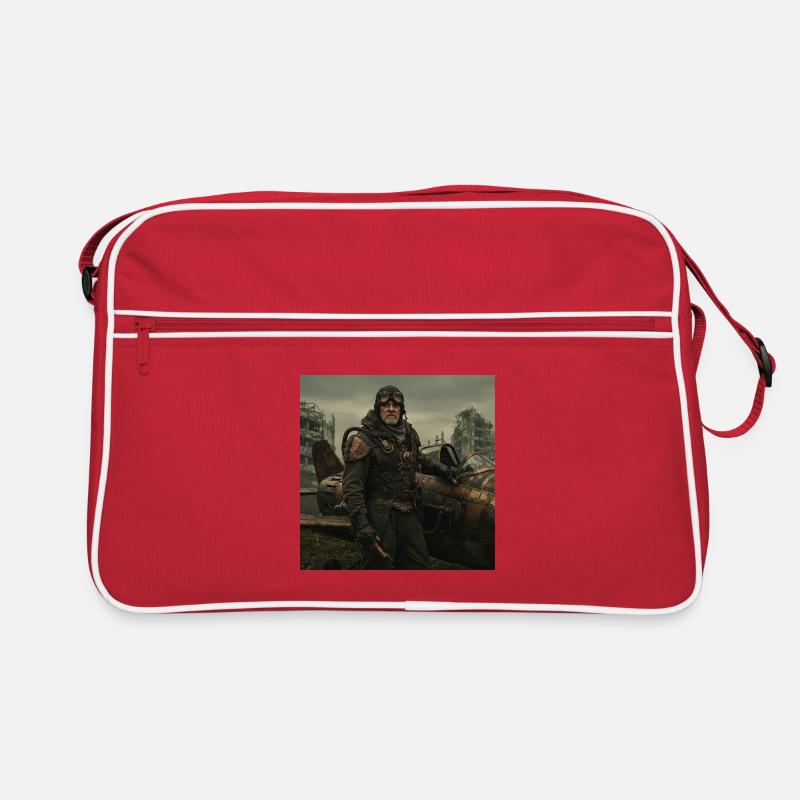 Steampunk-Pilot auf postapokalyptischen Ruinen Retro Tasche