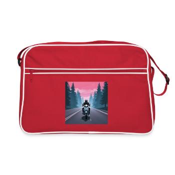 Motorradfahrer im Wald - Retro Tasche - Rot/Weiß - Vorne