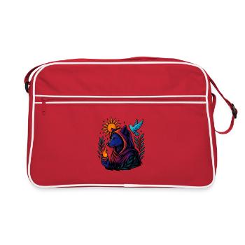 Flame of the Spirit – Cosmic Wolf Art - Retro Bag - red/white - Front