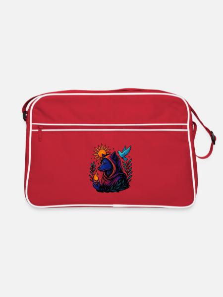 Flame of the Spirit – Cosmic Wolf Art - Retro Bag - red/white - Front
