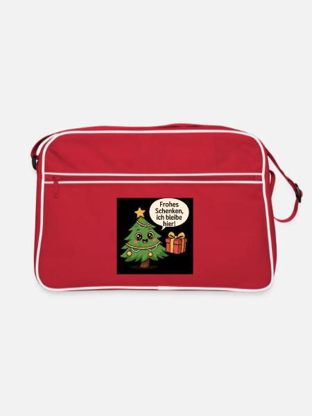 Fröhliches Schenken Weihnachtsbaum - Retro Tasche - Rot/Weiß - Vorne