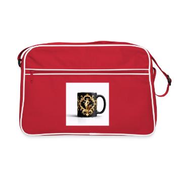 Barocke goldene Figur auf einer schwarzen Tasse - Retro Tasche - Rot/Weiß - Vorne