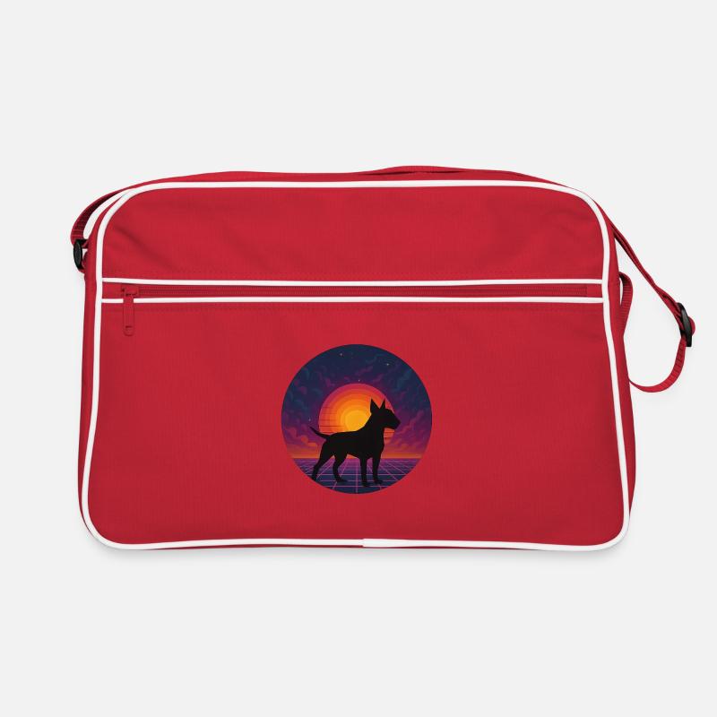 Neon-Sonnenuntergangs-Hund-Silhouette Retro Tasche
