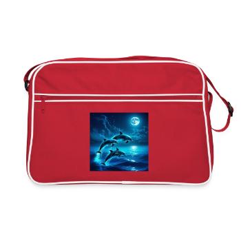 Moonlit Night Dolphin Jumps - Retro Bag - red/white - Front
