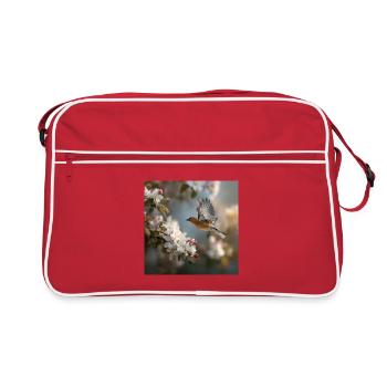 Frühlingssperling im Blütenflug - Retro Tasche - Rot/Weiß - Vorne