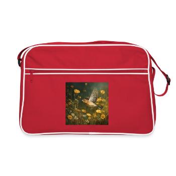 Buchfink im Blumenmeer Flug durch den Sommertag - Retro Tasche - Rot/Weiß - Vorne