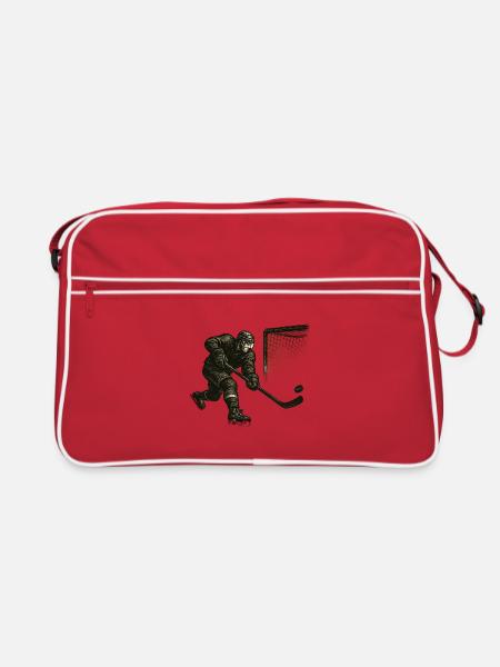 Torwart beim Hechtsprung Illustration - Retro Tasche - Rot/Weiß - Vorne