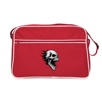 Headache at work:Flaming skull in the storm - Retro Bag - red/white - Front