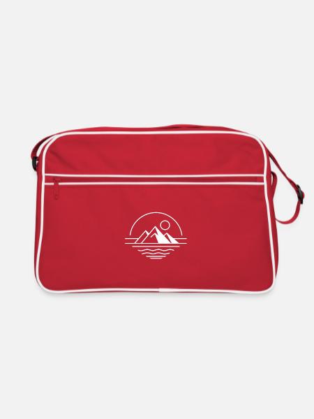 Minimalist Mountains with Sun on Water - Retro Bag - red/white - Front