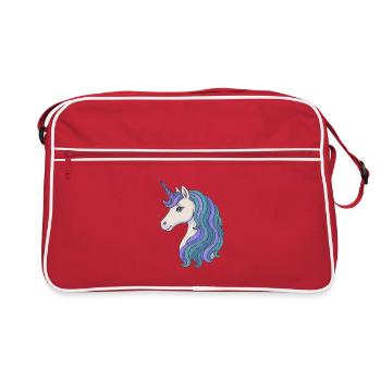 Pastell-Einhorn-Mähnenporträt - Retro Tasche - Rot/Weiß - Vorne
