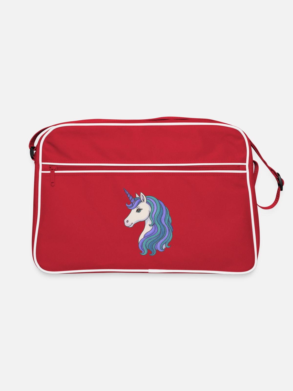 Pastell-Einhorn-Mähnenporträt - Retro Tasche - Rot/Weiß - Vorne