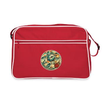 Weltreise Rundbild Globus Flug - Retro Tasche - Rot/Weiß - Vorne