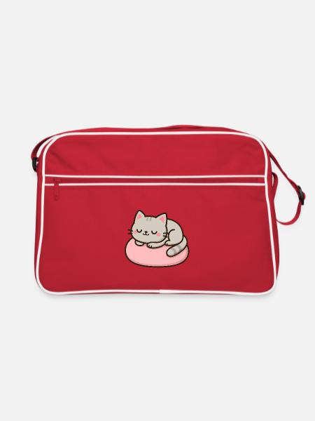 Sweet Cat on Pink Cushion - Retro Bag - red/white - Front