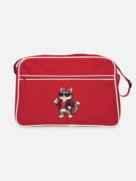 Chat cool avec une veste en cuir - Sac Retro - rouge/blanc