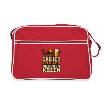 Grillen Chillen und dann Bierchen Killen - Retro Tasche - Rot/Weiß - Vorne