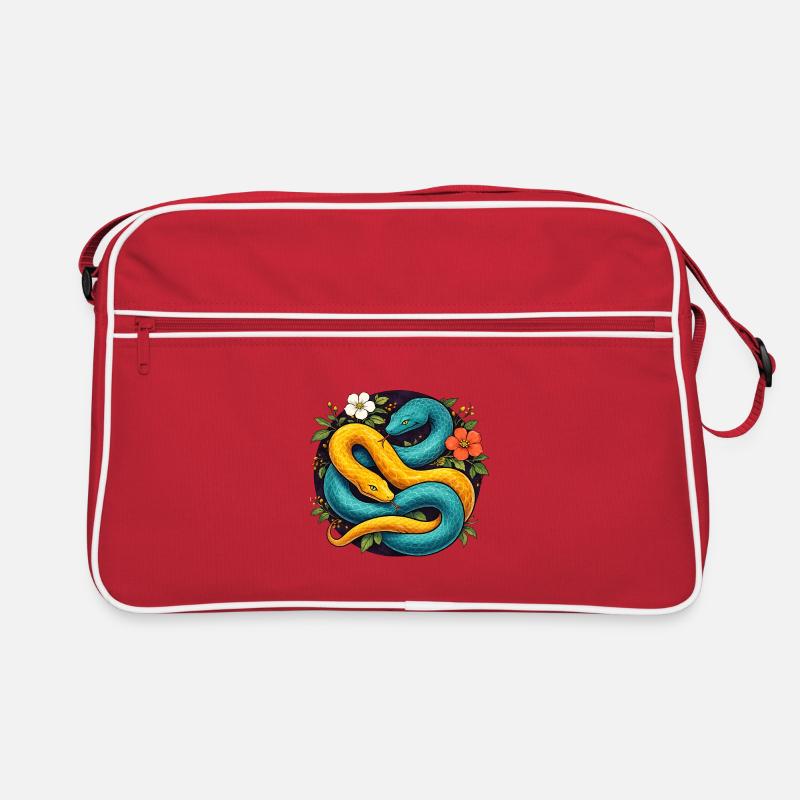 Two Python Snakes in Flower Ring Retro Bag