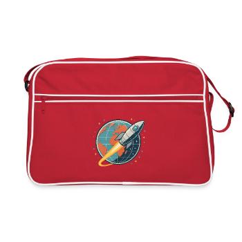 Rocket launch over globe - Retro Bag - red/white - Front