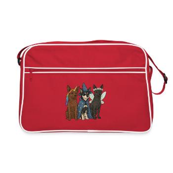 Magische Fantasy Dogs - Australian Kelpie Hunde - Retro Tasche - Rot/Weiß - Vorne