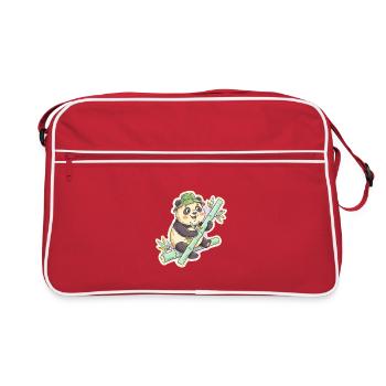 Panda on bamboo path - Retro Bag - red/white - Front