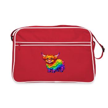 Vache arc-en-ciel vibrante des Highlands - Sac Retro - rouge/blanc - Devant