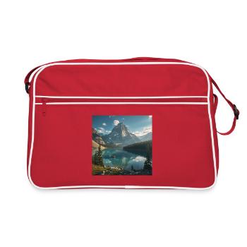 Majestätischer Bergsee im Wald - Retro Tasche - Rot/Weiß - Vorne
