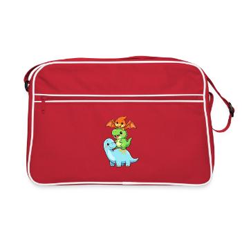 Brontosaurus T-Rex Pterodaktylus - Retro Tasche - Rot/Weiß - Vorne