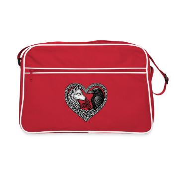 Celtic Heart: Wolf und Krähe - Retro Tasche - Rot/Weiß - Vorne