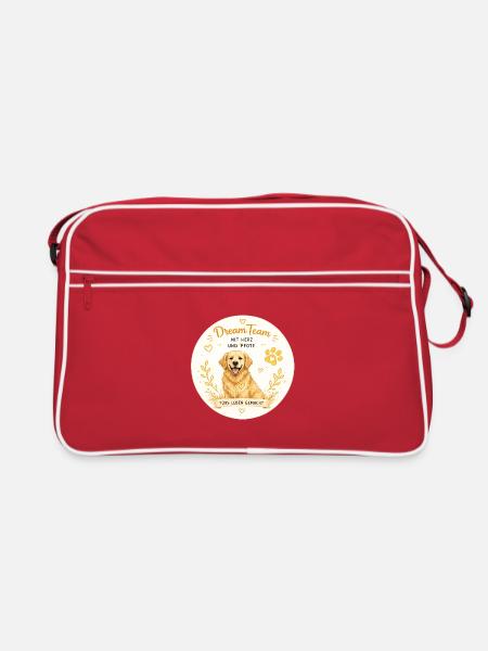 Dream Team - Mit Herz und Pfote - Retro Tasche - Rot/Weiß - Vorne