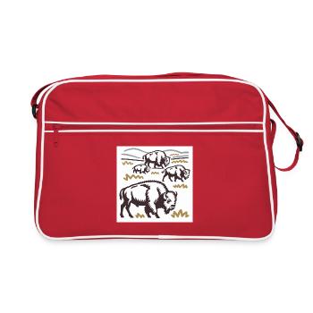 Herd of bison on the steppe - Retro Bag - red/white - Front