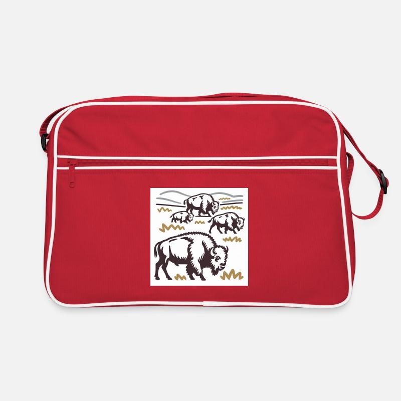 Herd of bison on the steppe Retro Bag