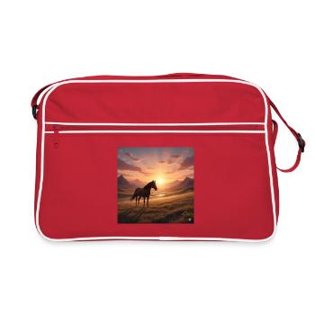 Sunset Horse in Mountain Valley - Retro Bag - red/white - Front