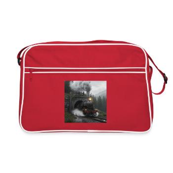 Steam train through the forest at the tunnel - Retro Bag - red/white - Front