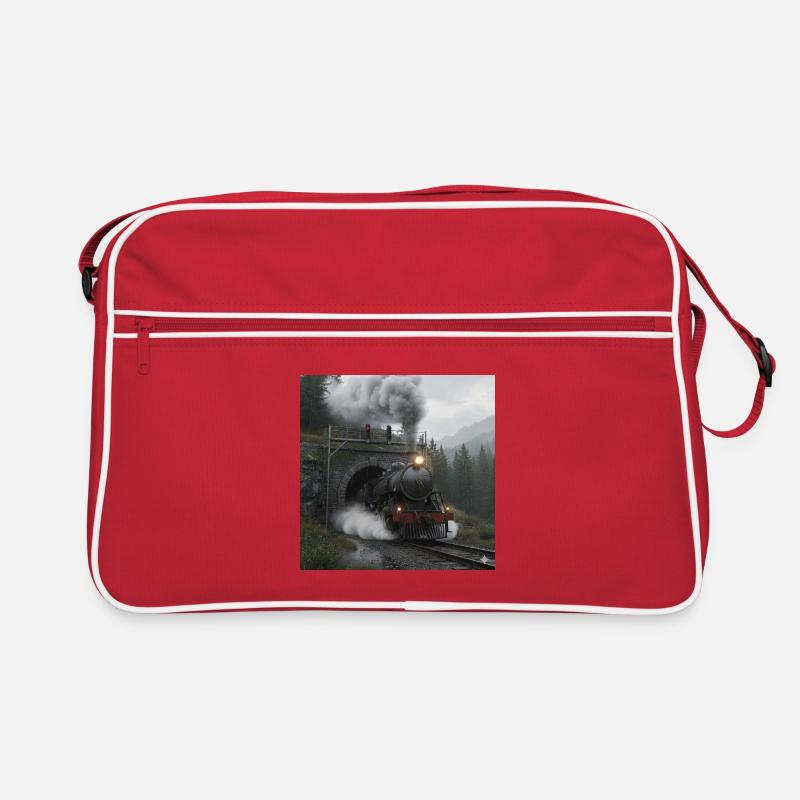 Steam train through the forest at the tunnel Retro Bag