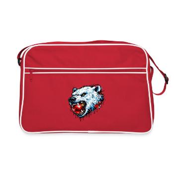 Eisbär, auf Weihnachtskugel kauend - Retro Tasche - Rot/Weiß - Vorne