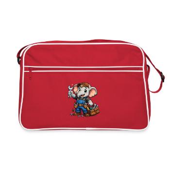 Elephant mechanic in blue overalls - Retro Bag - red/white - Front