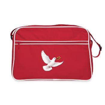 White Dove with Olive Branch - Dove of Peace - Retro Bag - red/white - Front