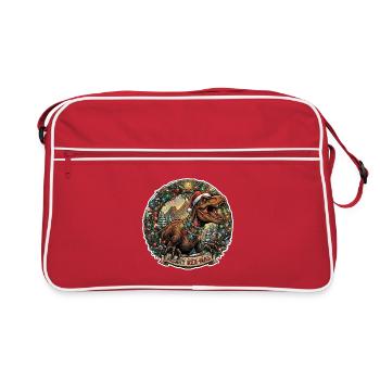 Rex-Mas Dino im Lichterkranz - Retro Tasche - Rot/Weiß - Vorne
