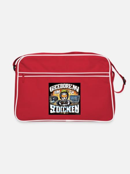 Geboren um zu Zocken - Retro Tasche - Rot/Weiß - Vorne