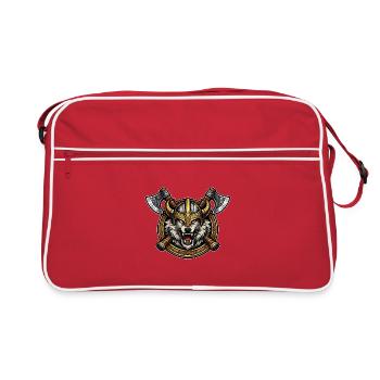 Viking Wolf Helmet Emblem - Retro Bag - red/white - Front