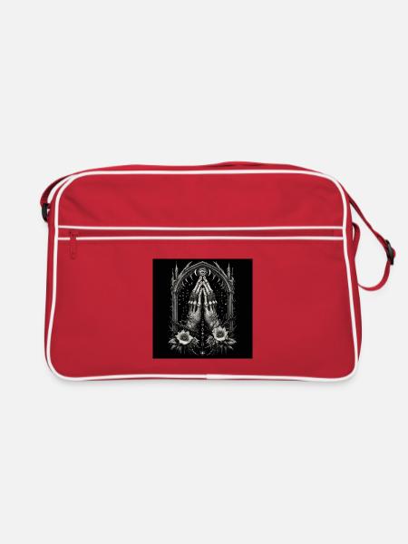 Alchemical Hands in Prayer and Mystical Eye - Retro Bag - red/white - Front
