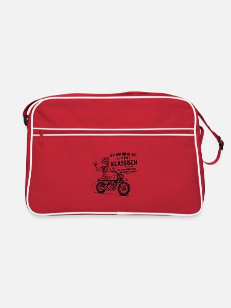 Klassisch Skelett auf Motorrad - Retro Tasche - Rot/Weiß