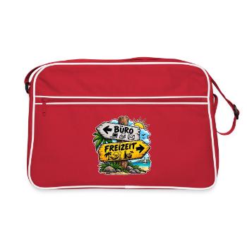 Büro vs Freizeit Schild - Retro Tasche - Rot/Weiß - Vorne