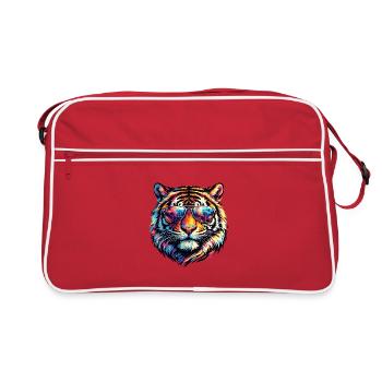 Psychedelischer Tiger mit Sonnenbrille - Retro Tasche - Rot/Weiß - Vorne