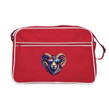 Colorful ram's head with sunglasses - Retro Bag - red/white - Front