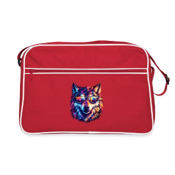 Loup coloré avec des lunettes de soleil - Sac Retro - rouge/blanc - Devant