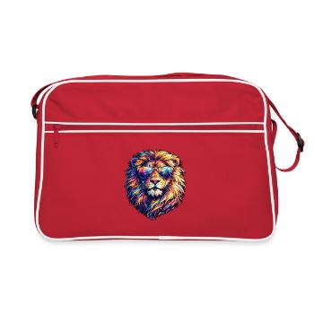 Lion néon avec des lunettes de soleil - Sac Retro - rouge/blanc - Devant