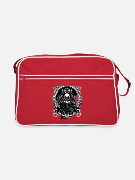 Gothic Anime Lady im Ornamentrahmen - Retro Tasche - Rot/Weiß