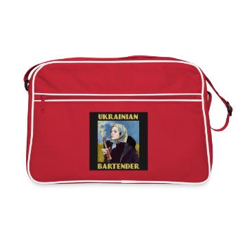 Porträt eines ukrainischen Barkeepers mit Molotowcocktail - Retro Tasche - Rot/Weiß - Vorne