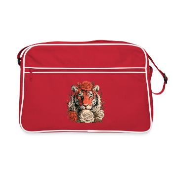 Tiger mit Blumenkrone - Retro Tasche - Rot/Weiß - Vorne