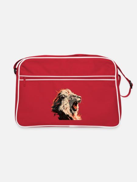 Löwenporträt im Flammenlook - Retro Tasche - Rot/Weiß